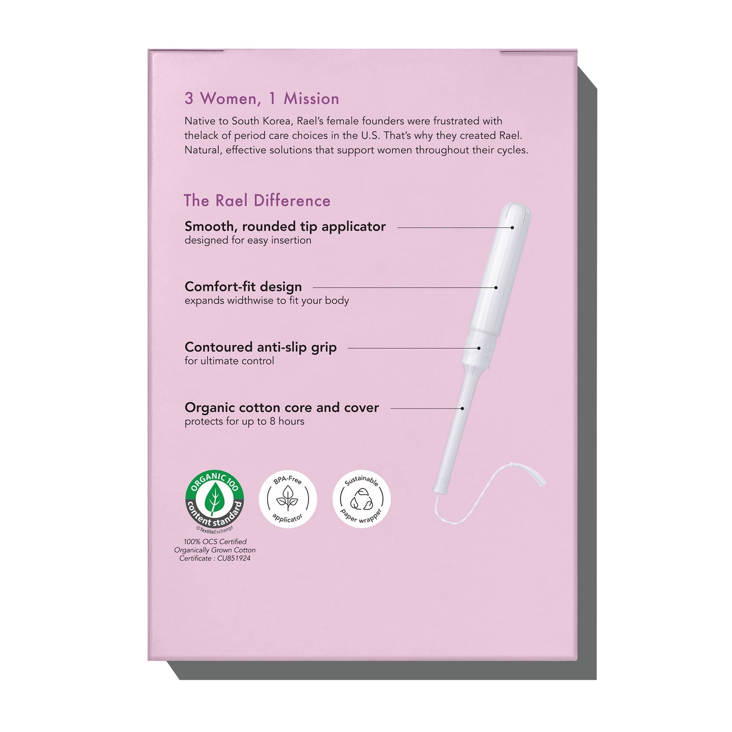 Rael Organic Cotton Tampons with Long Applicators - Super